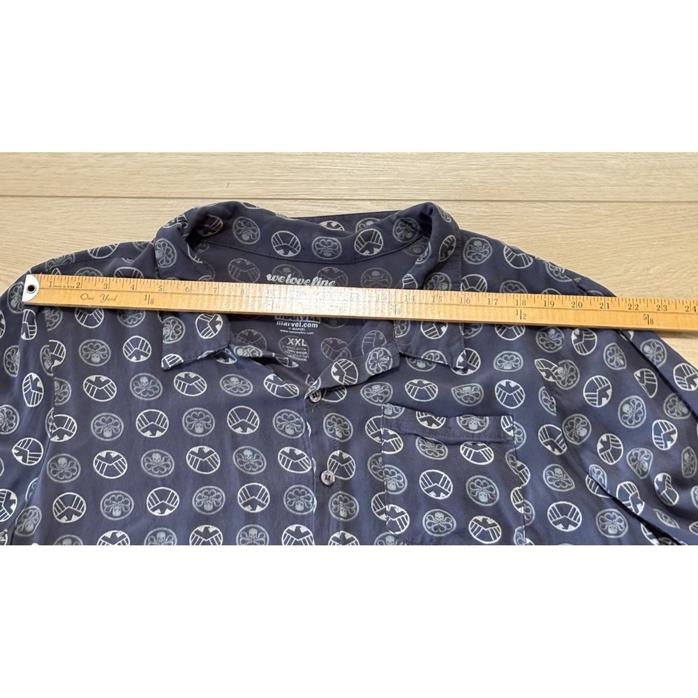 Marvel 2XL Mens Short Sleeve Button Shirt Blue Rayon - Picture 3 of 8